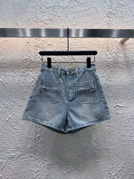 Premium Celine Shorts Blauer Denim-Waschungsstil