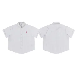Luxus Ami Kurzarmhemd Rot Baumwolle Bestickter Stil