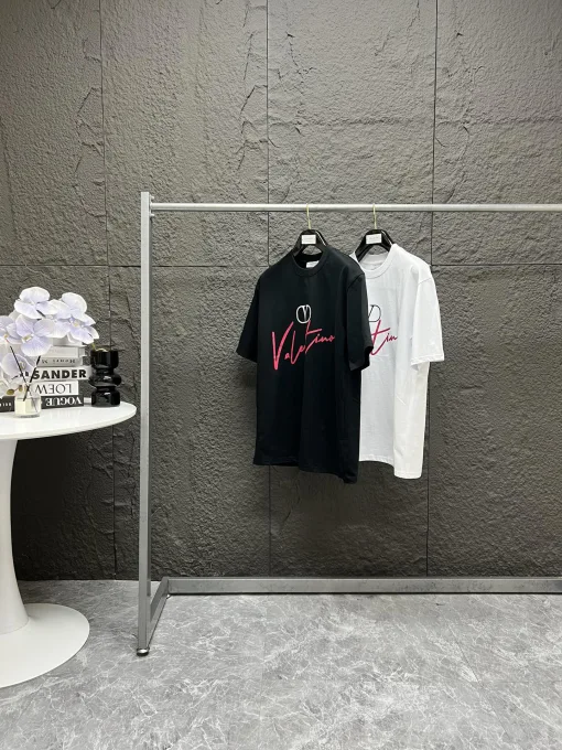 Hochwertiges Valentino Kurzarm-Logo-Shirt aus schwarzer Baumwolle