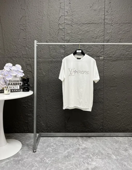 Hochwertiges Louis Vuitton Kurzarm-Logo-Shirt aus schwarzer Baumwolle