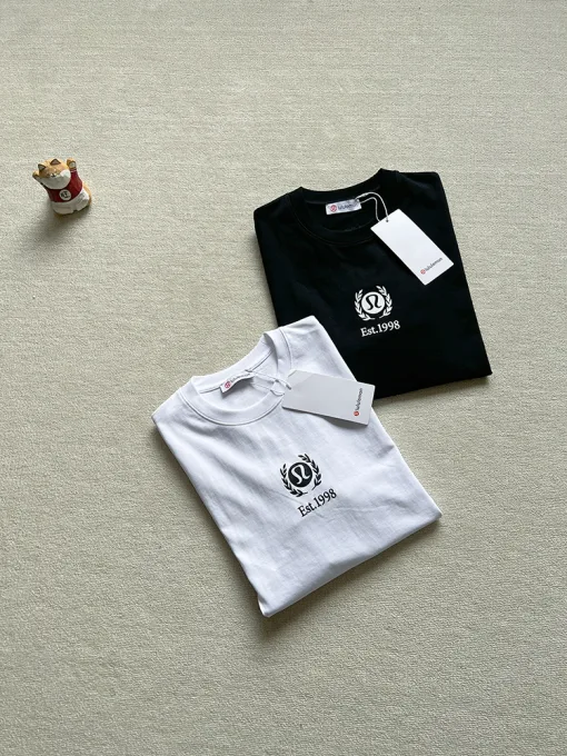Premium Lululemon Kurzarmhemd Schwarzes Leder Logo Kollektion