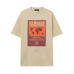 Premium Louis Vuitton Kurzarm-Stil mit Wildleder-Print in Khaki