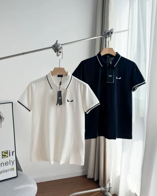 Premium Qualität Fendi Poloshirt Schwarz Bestickt Luxus