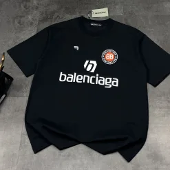 Premium Balenciaga Kurzarm Schwarz Jersey Logo Luxus