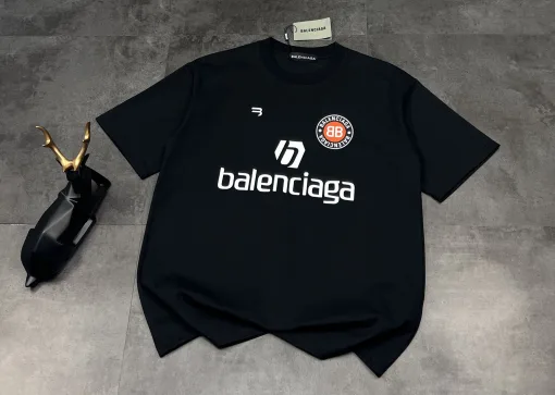 Premium Balenciaga Kurzarm Schwarz Jersey Logo Luxus