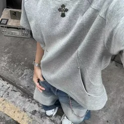 Luxus Chrome Hearts Kurzarm Grau Baumwolle Atmungsaktiv Stil