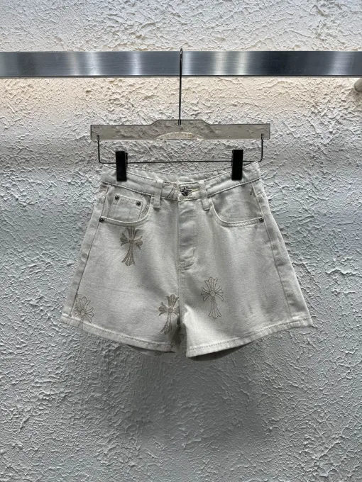 Hochwertige Chrome Hearts Shorts im Denim-Print-Stil