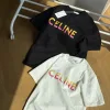Premium Celine Kurzarm-Freizeitkollektion aus schwarzem Leder