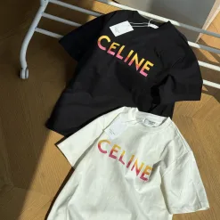 Premium Celine Kurzarm-Freizeitkollektion aus schwarzem Leder