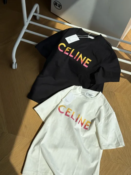 Premium Celine Kurzarm-Freizeitkollektion aus schwarzem Leder
