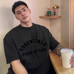 Premium Fear Of God Kurzarm Grau Baumwolle Print Luxus