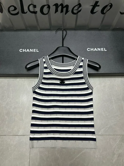 Hochwertige Chanel Weste Strick Gestreift Luxus