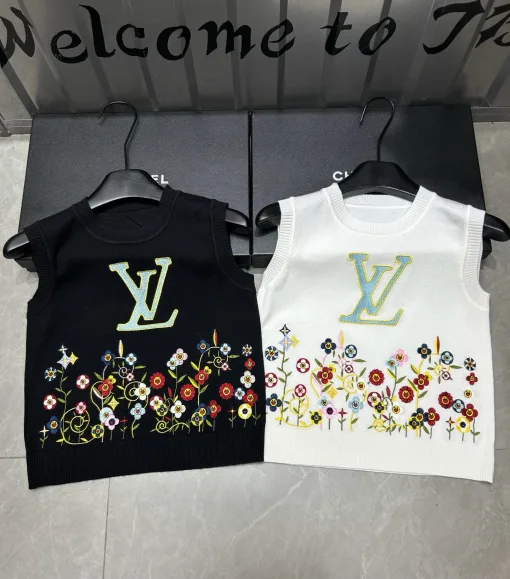 Hochwertige Louis Vuitton Weste im schwarzen Strick-Stickerei-Stil