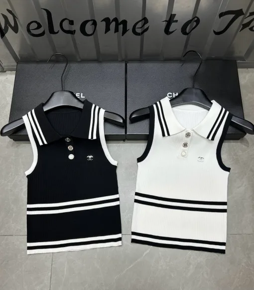Luxus Chanel Weste Schwarz Strick Luxus