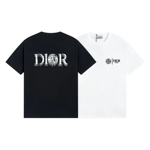 Hochwertiger Dior Kurzarm-Stil aus schwarzer Baumwolle mit atmungsaktivem Stil