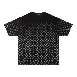 Hochwertige Louis Vuitton Kurzarm Schwarz Baumwolle Gradient Luxus