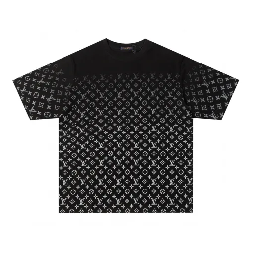Hochwertige Louis Vuitton Kurzarm Schwarz Baumwolle Gradient Luxus