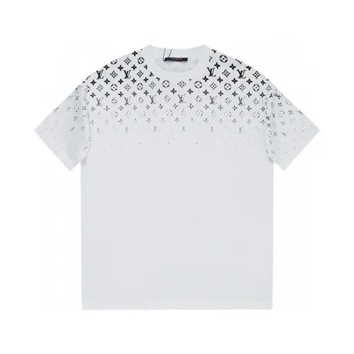 Hochwertiges Louis Vuitton Kurzarm-Shirt aus weißer Baumwolle mit Farbverlauf