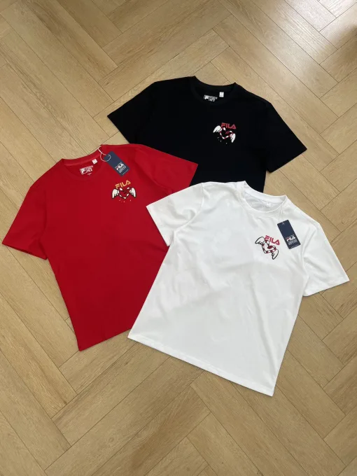 Premium Fila Kurzarm Schwarz Baumwolle Grafik Luxus