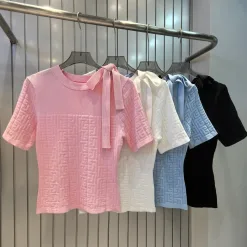 Balmain Premium Qualität Kurzarm Rosa Strick Monogramm Stil
