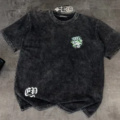 Premium Chrome Hearts Kurzarm Schwarz Baumwolle Atmungsaktiv Stil