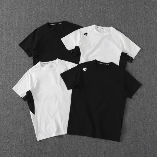 Premium Descente Kurzarm Schwarz Polyester Klassisch Luxus