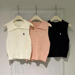 Premium Ralph Lauren Weste, weiße Strickweste, bestickte Kollektion