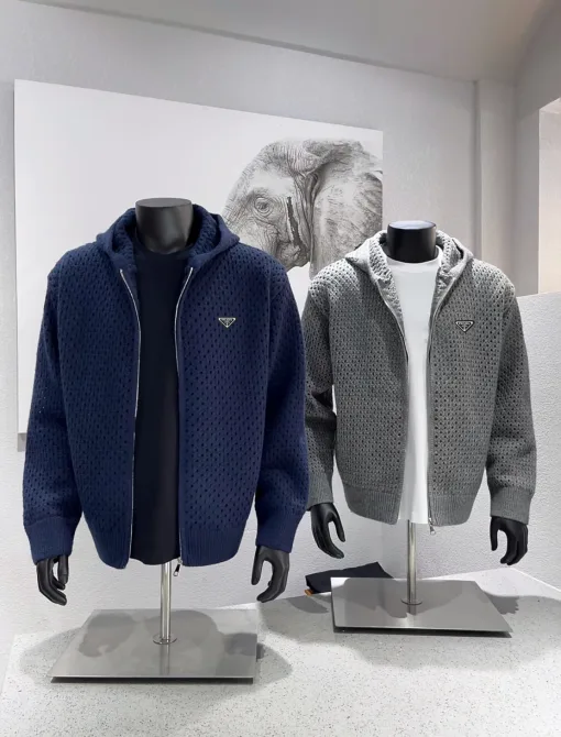 Hochwertige Prada Jacken Schwarze Leder Stickerei Luxus