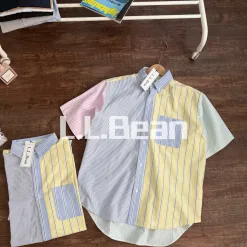 Hochwertiges L.L.Bean Kurzarmhemd Blau Leder Bestickt Luxus