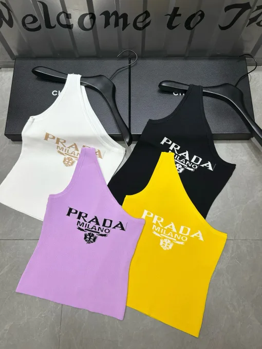 Luxus Prada Weste Weiß Strick Logo Kollektion