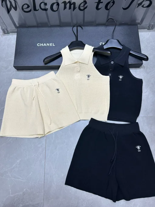 Bestseller Dior Shorts Schwarzer Strick bestickter Stil