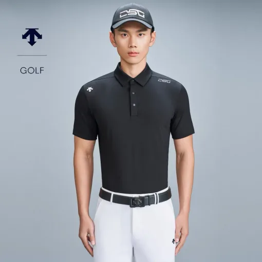 Luxuriöses Descente-Poloshirt aus weißer Seide, atmungsaktiver Stil