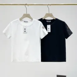 Hochwertiges Lululemon Kurzarm-Schwarz-Baumwoll-Stickerei-Luxus