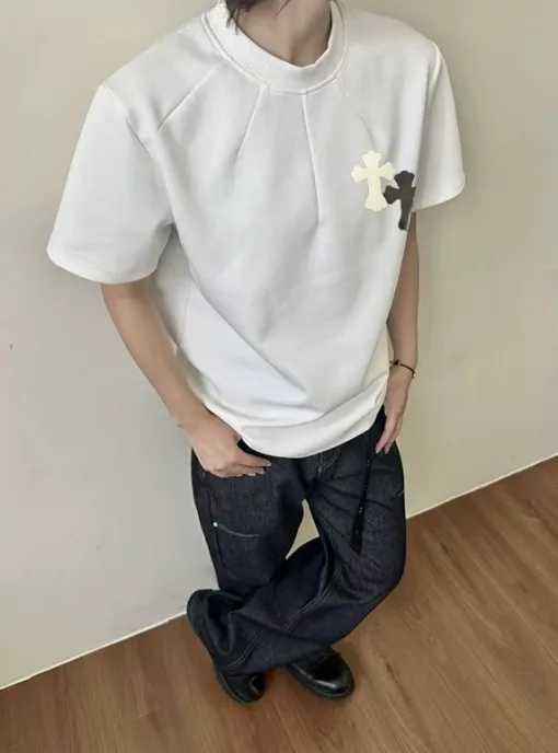 Premium Qualität Chrome Hearts Kurzarm Schwarz Baumwolle Eleganter Stil
