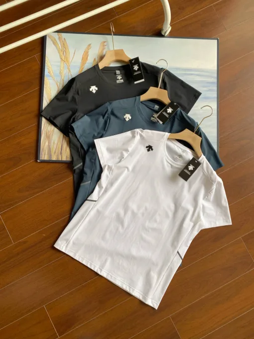 Premium Qualität Descente Kurzarm Schwarz Baumwolle Logo Luxus