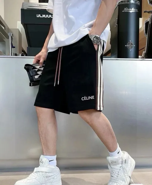 Meistverkaufte Celine Shorts Schwarzer Jersey Bestickter Stil