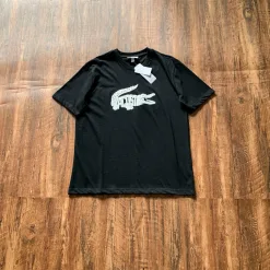 Premium Qualität Lacoste Kurzarm Schwarz Baumwolle Druck Luxus