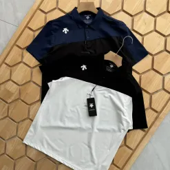 Hochwertige Kurzarmhemden von Descente, Blau, Atmungsaktive Kollektion