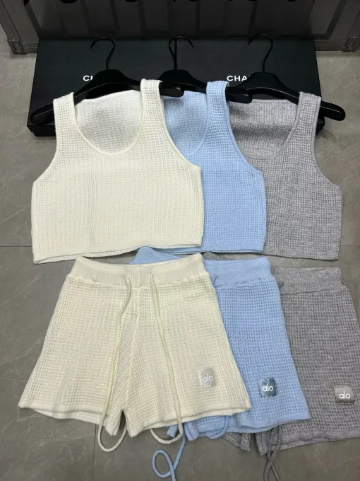 Bestseller Alo Shorts Blau Strick Monogramm Luxus