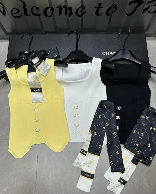 Chanel Weste in Premiumqualität, Gelb, Strick, Luxus