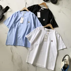 Hochwertiger Moncler Kurzarm Schwarz Baumwolle Klassischer Luxus