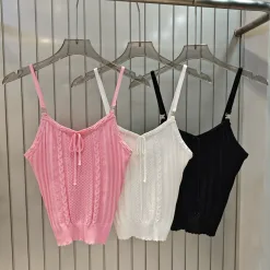 Hochwertige Chanel Hosenträger Weiß Strick Kollektion