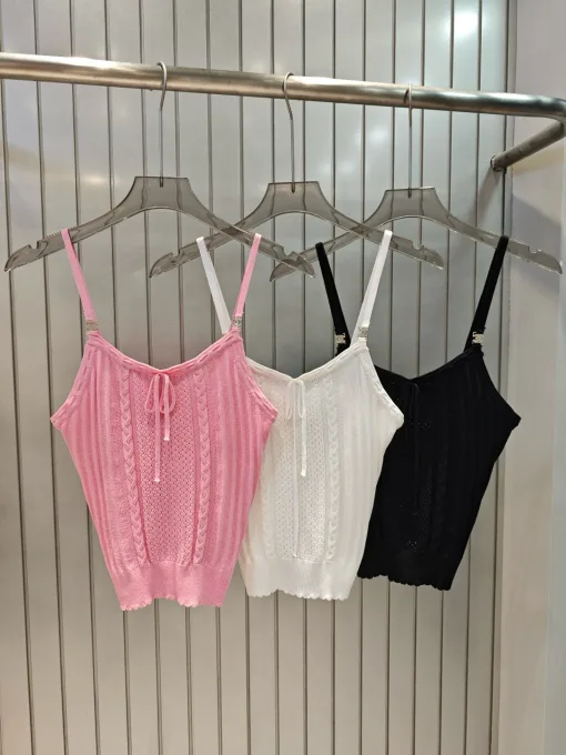 Hochwertige Chanel Hosenträger Weiß Strick Kollektion