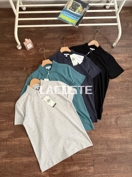 Hochwertige Lacoste Kurzarm-T-Shirts Schwarz Baumwolle Klassischer Stil