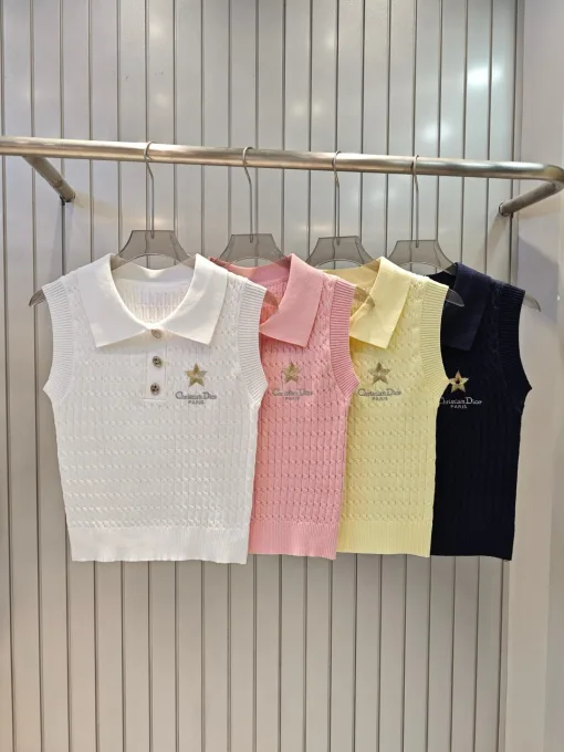Luxus Dior Weste Gelb Strick Bestickt Luxus