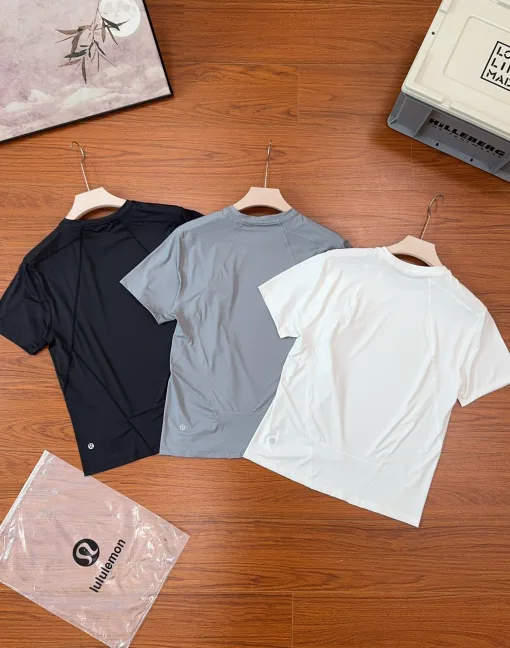 Hochwertige Lululemon Kurzarm Schwarz Klassischer Stil