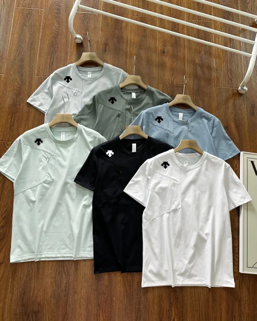 Premium Descente Kurzarm Schwarz Seide Atmungsaktiv Stil