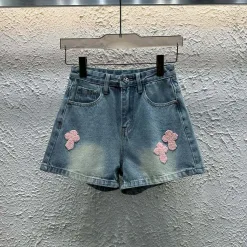 Luxuriöse Chrome Hearts Shorts, bestickter Blue Denim-Stil