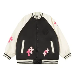 Meistverkaufte Chrome Hearts Mantel Schwarz Leder Patchwork Luxus