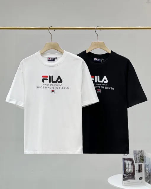Premium Fila Kurzarmshirt aus schwarzer Baumwolle im Logo-Stil